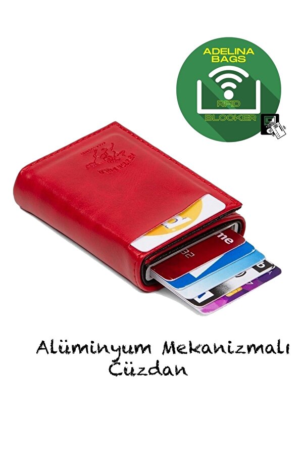 Adelina Unisex Kırmızı Alüminyum Mekanizmalı Kızaklı Kartlık Cüzdan Aksesuar
