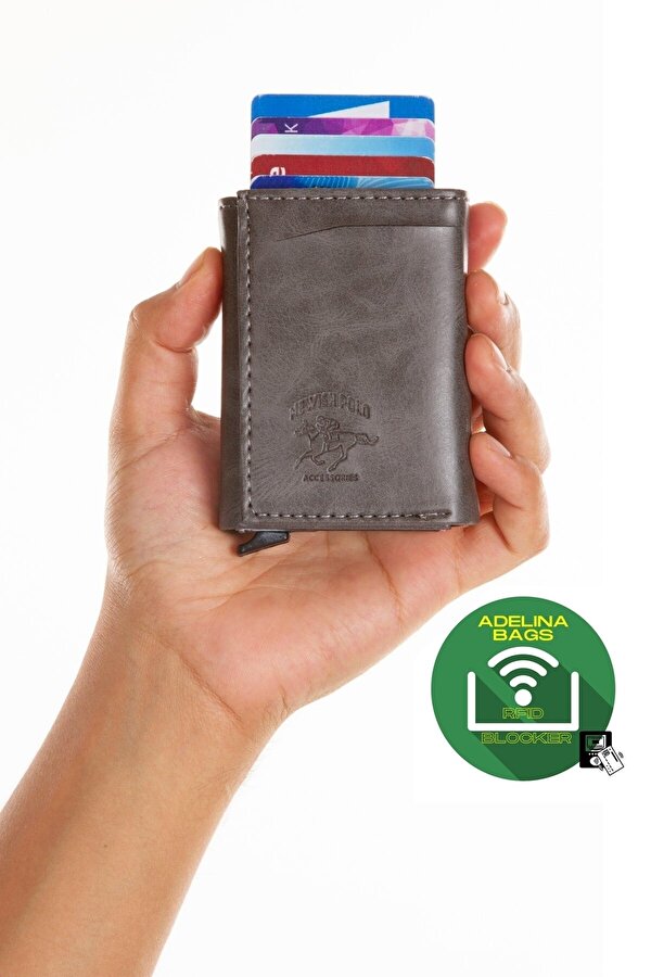 Adelina Unisex Gri Alüminyum Mekanizmalı Kızaklı Kartlık Cüzdan Aksesuar