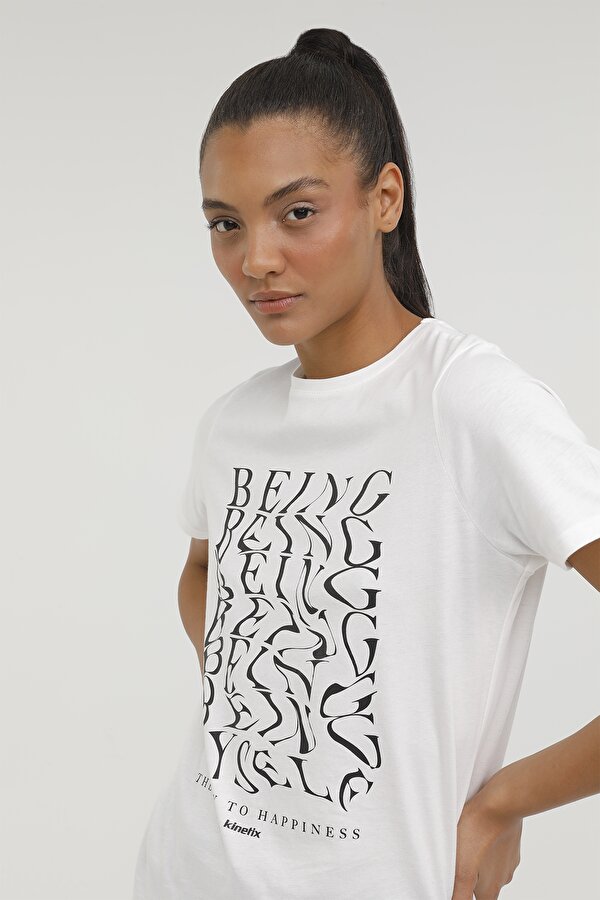 W-RACHEL PRINTED T-SHIRT Ekru Kadın Kısa Kol T-Shirt
