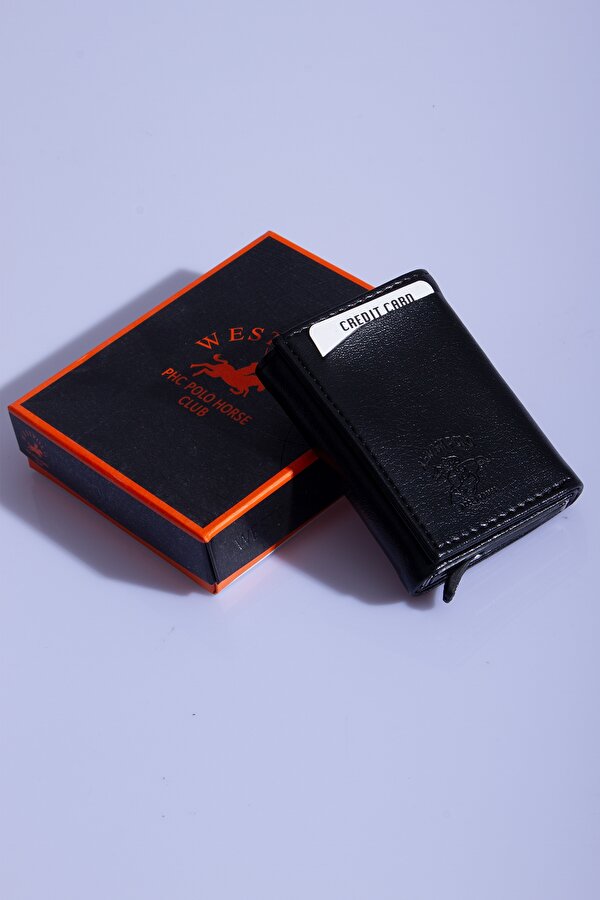 nws-Newish Unisex Suni Deri Mekanizmalı Otomatik Kızaklı Kartlık Cüzdan (7CMX10CM) SİYAH