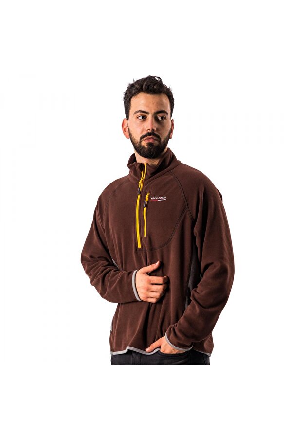 Man Half Zipper Fleece Polar-KAHVERENGİ
