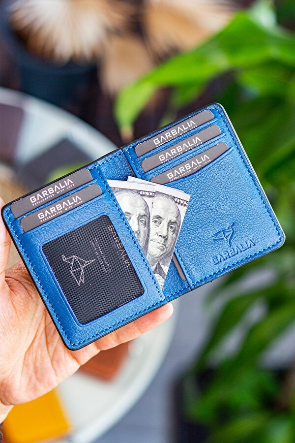 Nahita Hakiki Deri Slim Kartlık Cüzdan Petrol Mavisi