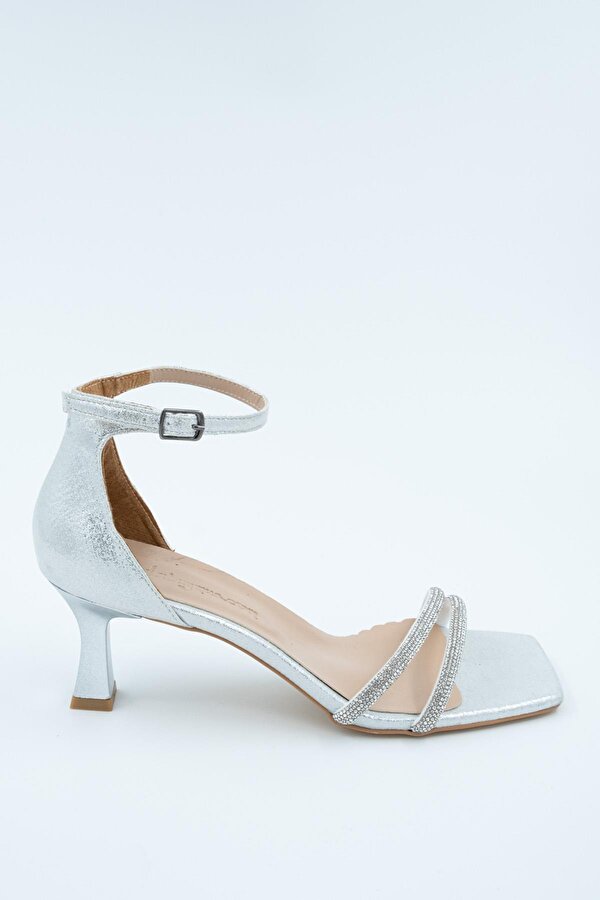 Gümüş Taşlı Çift Bant Kadeh Topuklu Ayakkabı - Lovely