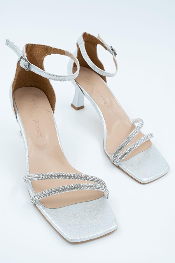 Gümüş Taşlı Çift Bant Kadeh Topuklu Ayakkabı - Lovely