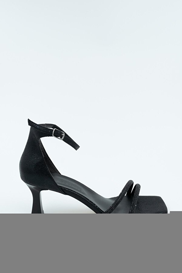 Siyah Taşlı Çift Bant Topuklu Abiye Ayakkabı - Lovely