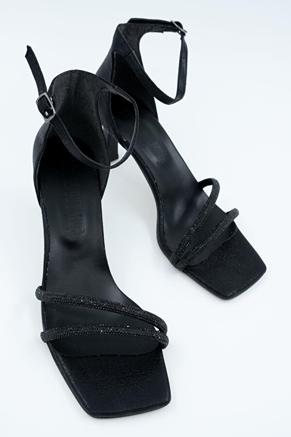 Siyah Taşlı Çift Bant Topuklu Abiye Ayakkabı - Lovely