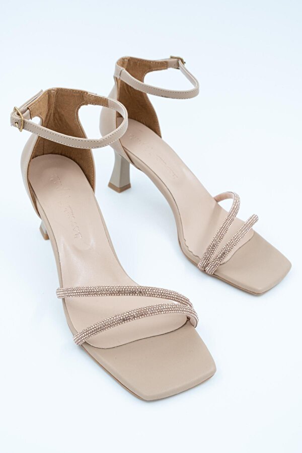 Ten Rengi Bakır Taşlı Çift Bant Topuklu Abiye Ayakkabı - Lovely