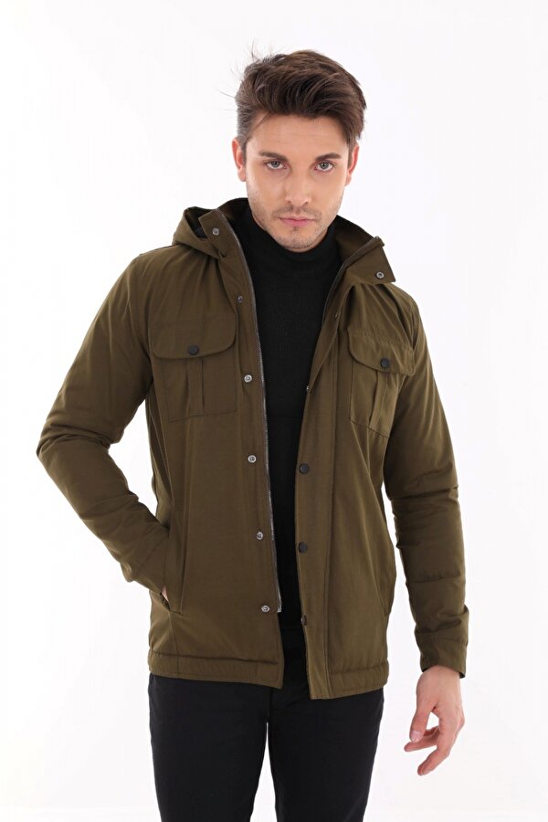 Tomms Erkek Jake Slim Fit Kapüşonlu İçi Kürklü Kısa Mont Soğuk Geçirmez BNTDNR-8109