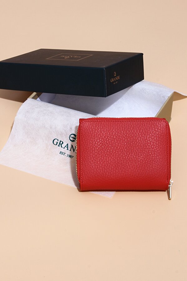 GRANDE 2744 SARI AKSESUARLI %100  HAKİKİ DERİ BAYAN  CÜZDAN KIRMIZI