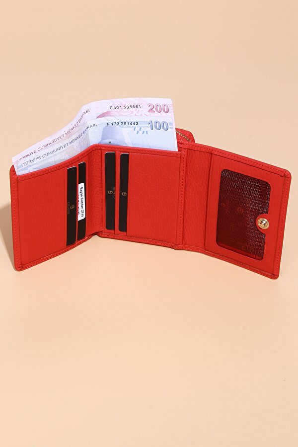 GRANDE 2744 SARI AKSESUARLI %100  HAKİKİ DERİ BAYAN  CÜZDAN KIRMIZI