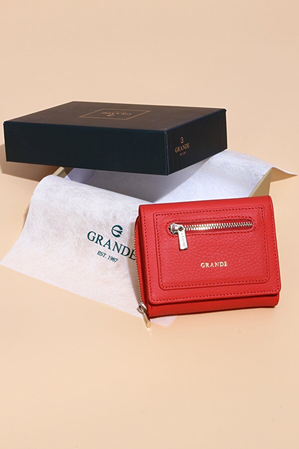 GRANDE 2744 SARI AKSESUARLI %100  HAKİKİ DERİ BAYAN  CÜZDAN KIRMIZI