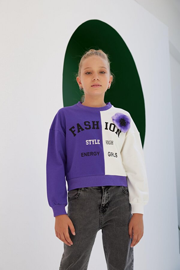 Kız Çocuk Fashion Style Aksesuarlı Renkli SweatShirt