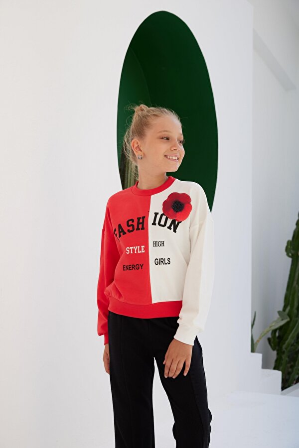Kız Çocuk Fashion Style Aksesuarlı Renkli SweatShirt