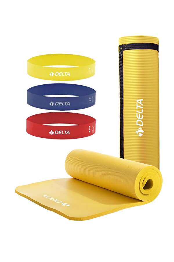 Konfor Zemin 10 Mm Taşıma Askılı Pilates Minderi 3 lü Squat Bandı Egzersiz Direnç Lastiği