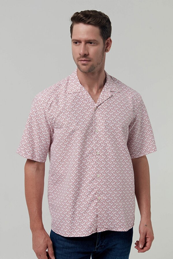 Relaxed Beyaz Baskılı Gömlek