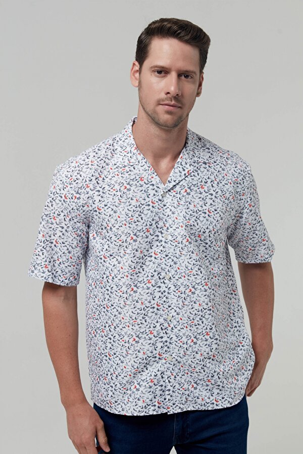 Relaxed Beyaz Baskılı Gömlek