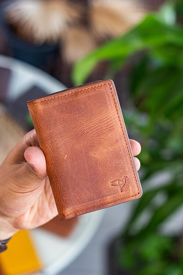 Buenos Hakiki Deri Erkek Kartlık Cüzdan Crazy Taba