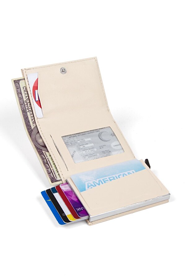 Adelina Bej Nova Deri Mekanizmalı Otomatik Kızaklı Kartlık Cüzdan (7CMX10CM)