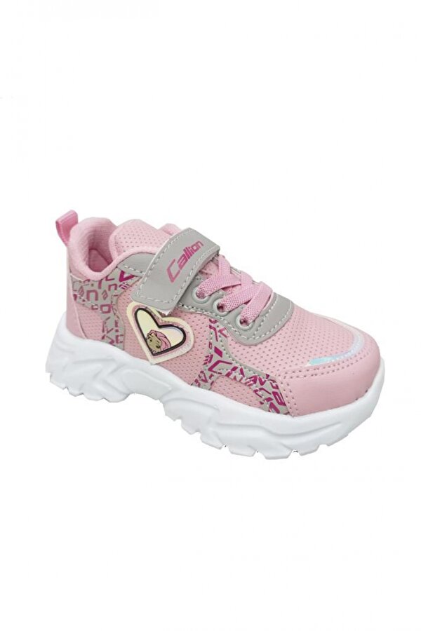 047 Deri Kız Çocuk Sneakers Ayakkabı 26-30 Pembe Buz