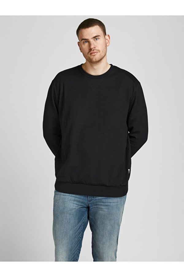 Jack&Jones Büyük Beden Siyah Erkek Sweat 12182567