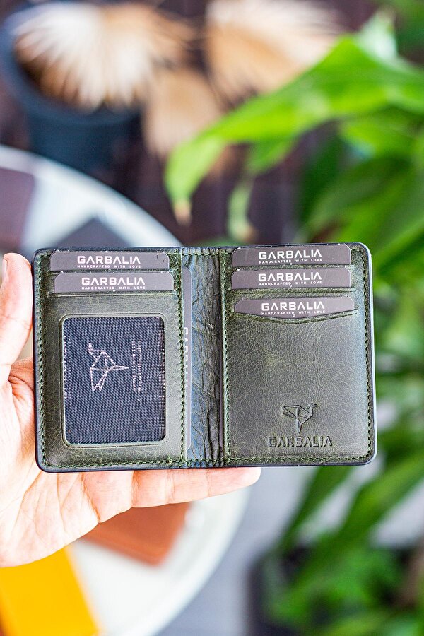 Nahita Hakiki Deri Slim Kartlık Cüzdan Crazy Yeşil