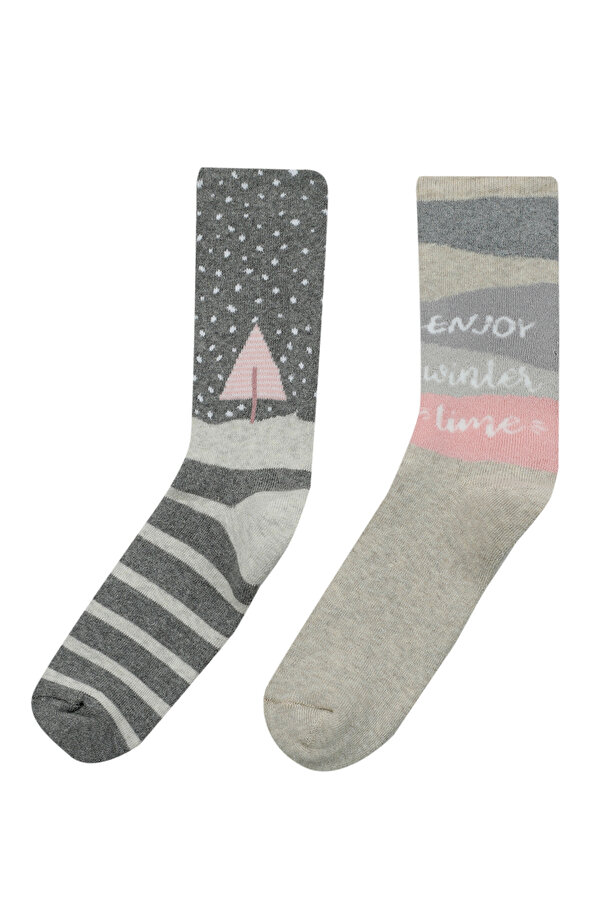 Polaris Winter 2 Li Havlu Skt-W 2 Экрю 002 Женщина Носки Махровые 2 Пары