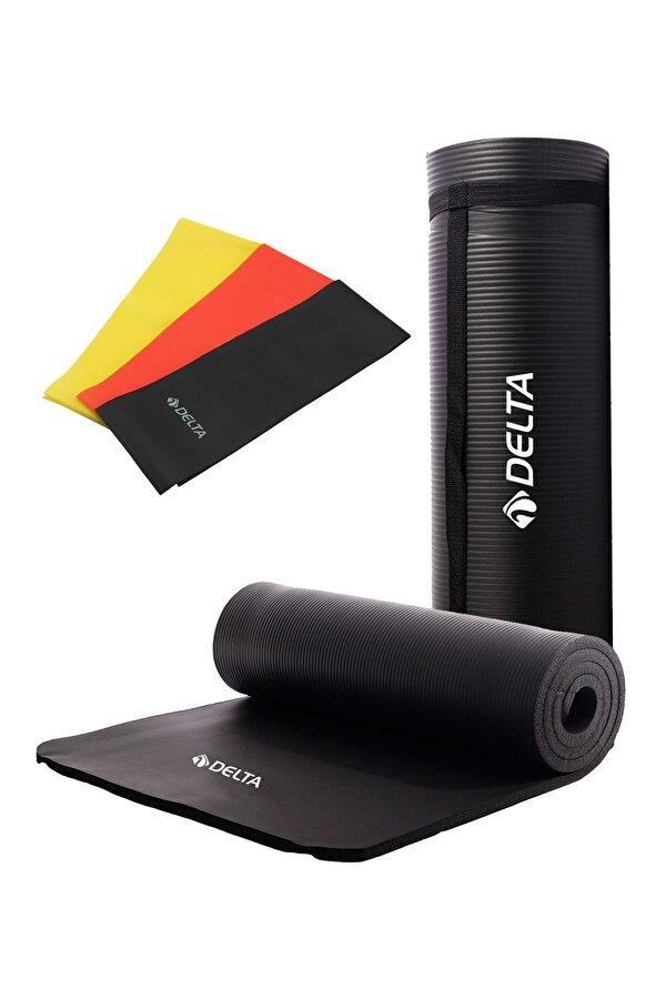Konfor Zemin 15 Mm Taşıma Askılı Pilates Minderi 3 lü Pilates Bandı Egzersiz Direnç Lastiği