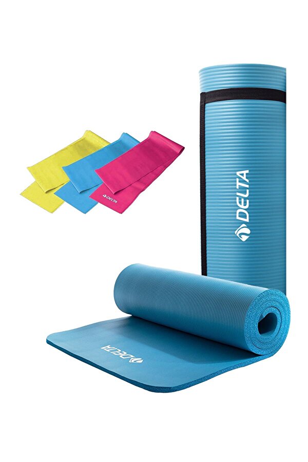 Konfor Zemin 15 Mm Taşıma Askılı Pilates Minderi 3 lü Pilates Bandı Egzersiz Direnç Lastiği