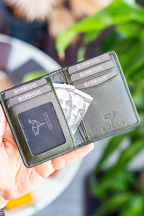 Nahita Hakiki Deri Slim Kartlık Cüzdan Crazy Yeşil