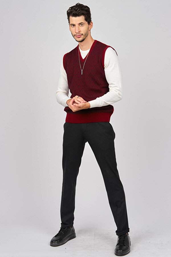 Erkek V Yaka Yünlü Süveter 4539051 Bordo