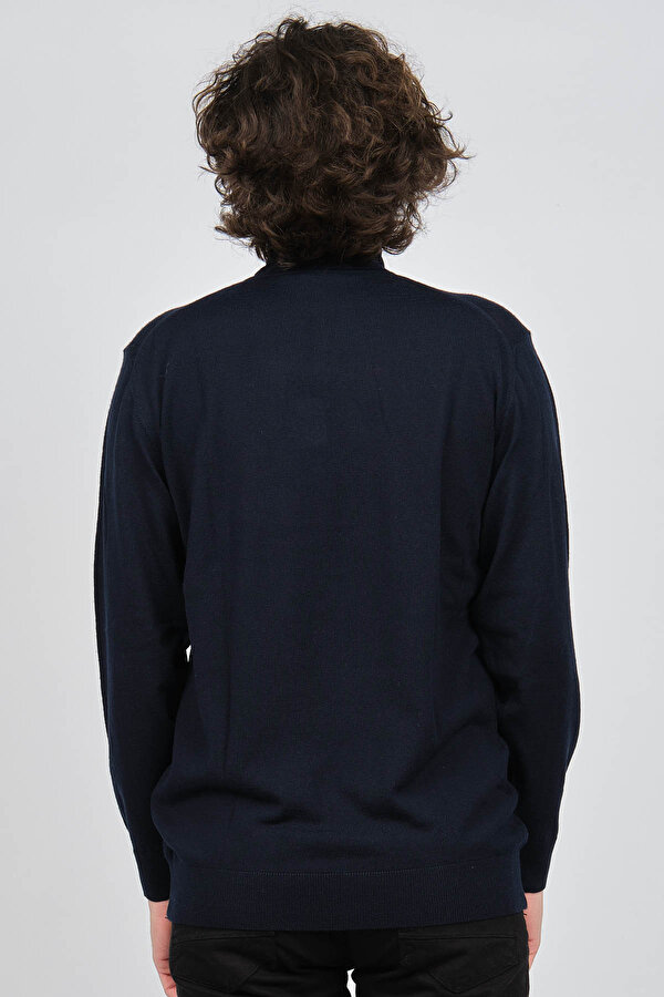 Erkek Tam Balıkçı Saf Yün Kazak 3869529 Lacivert