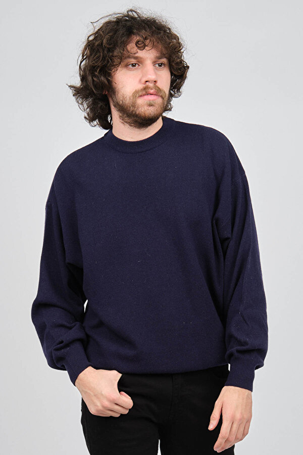 Erkek Lambswool Bisiklet Yaka Kazak 0593154 Lacivert
