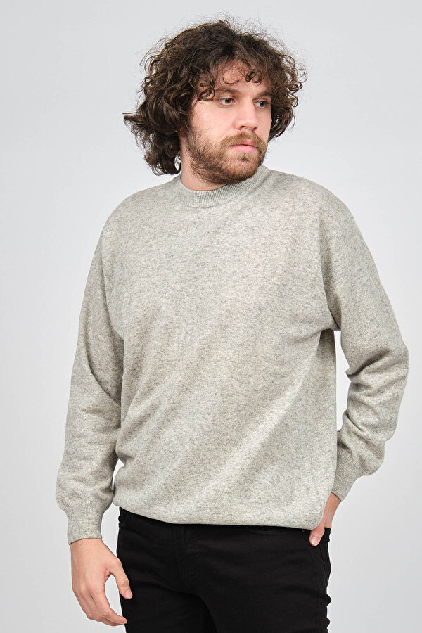Erkek Lambswool Bisiklet Yaka Kazak 0593154 Gri