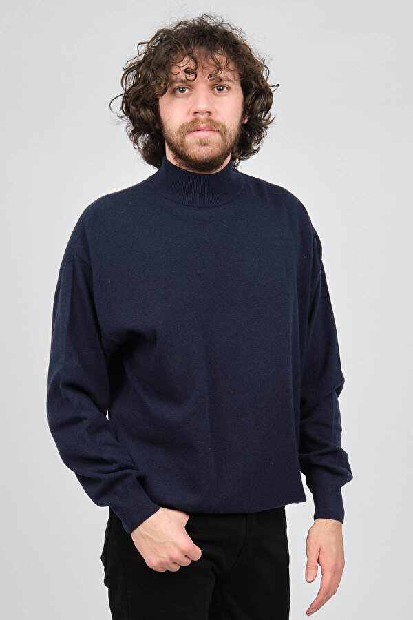 Erkek Lambswool Yarım Balıkçı Kazak 0593161 Lacivert