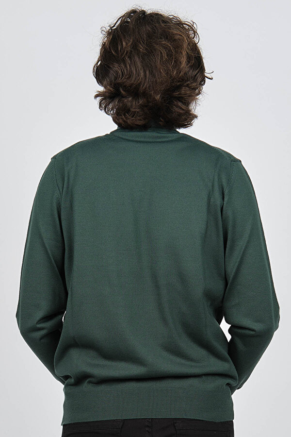 Erkek Yarım Balıkçı Baklava Desenli Yün Kazak 4537220 Yeşil