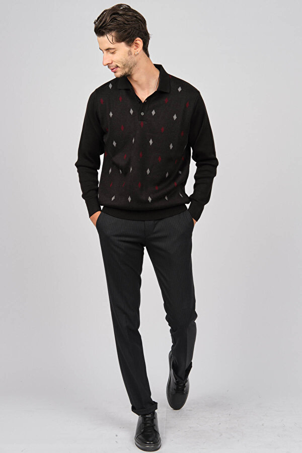 Erkek Desenli Yünlü Kazak 4539094 Siyah