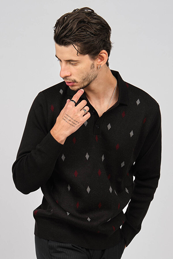 Erkek Desenli Yünlü Kazak 4539094 Siyah