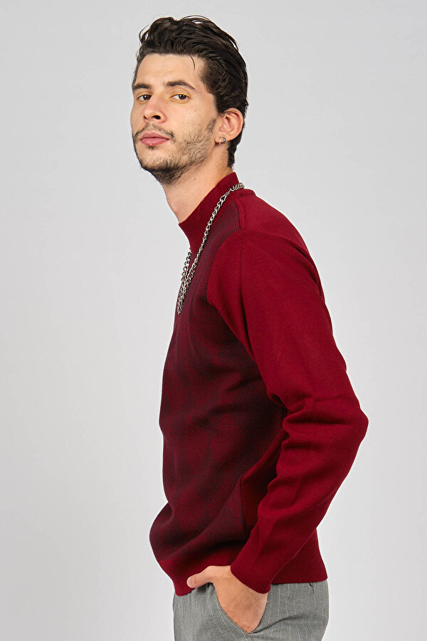 Erkek Baklava Desenli Yünlü Kazak 4539200 Bordo