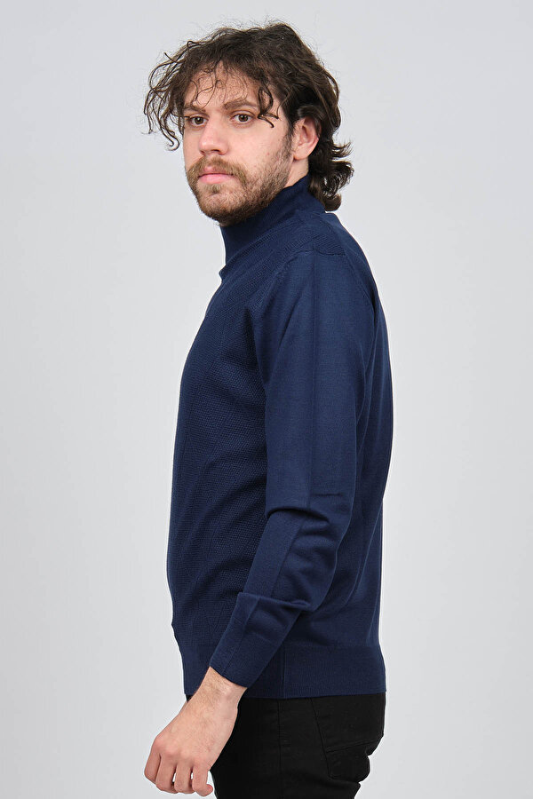 Erkek Yarım Balıkçı Desenli Kazak 4537200 Indigo