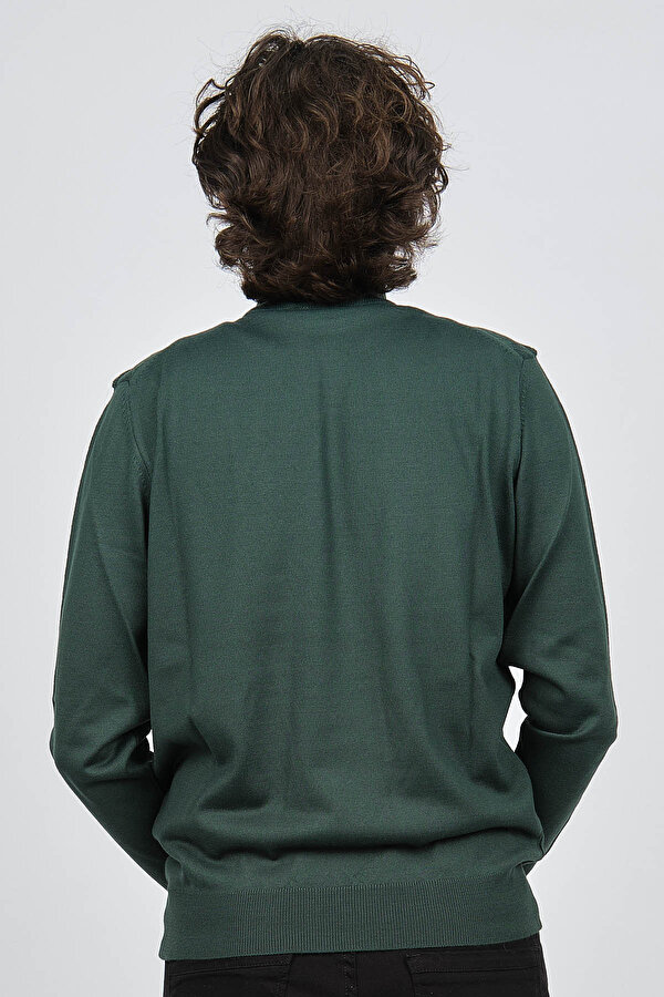 Erkek Yarım Balıkçı Desenli Yün Kazak 4537210 Yeşil