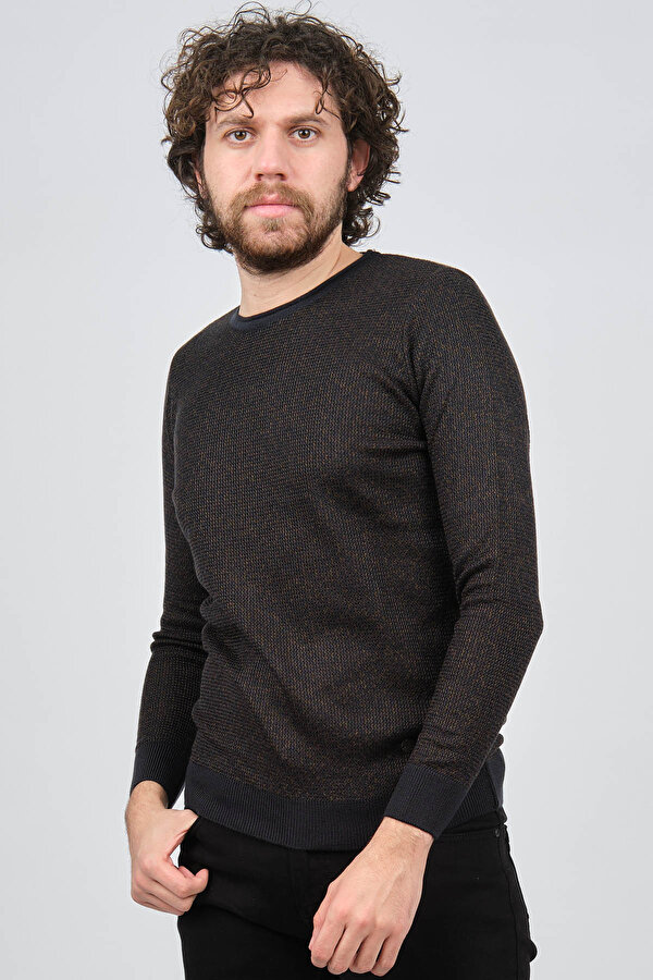 Erkek Bisiklet Yaka Slim Fit Desenli Kazak 42554255 Lacivert