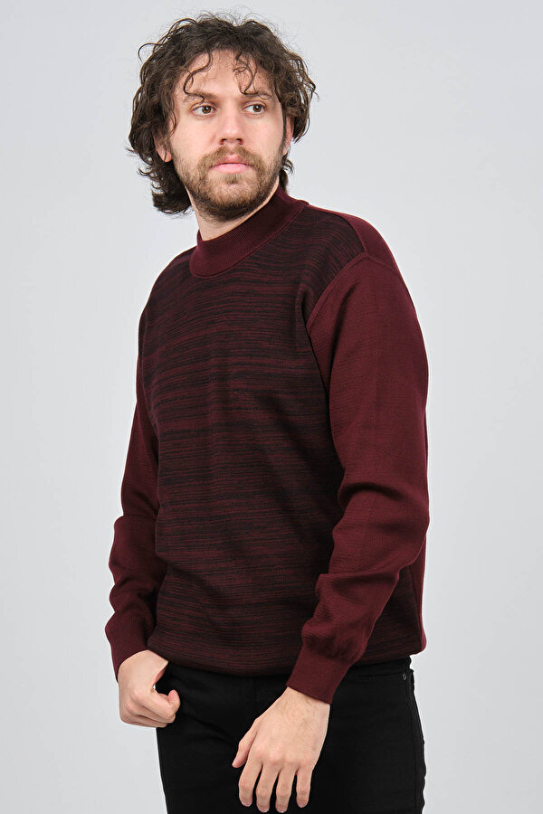 Erkek Yarım Balıkçı Yaka Desenli Kazak 60872013 Bordo