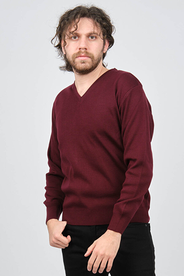 Erkek V Yaka Düz Kazak 6091026 Bordo
