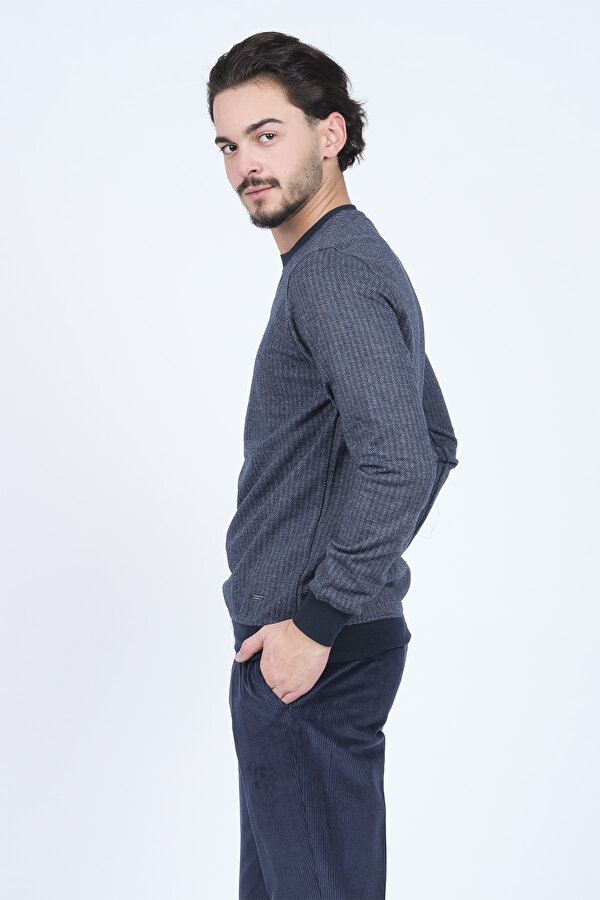 Erkek Desenli Bisiklet Yaka Triko Sweat 6782270 Lacivert