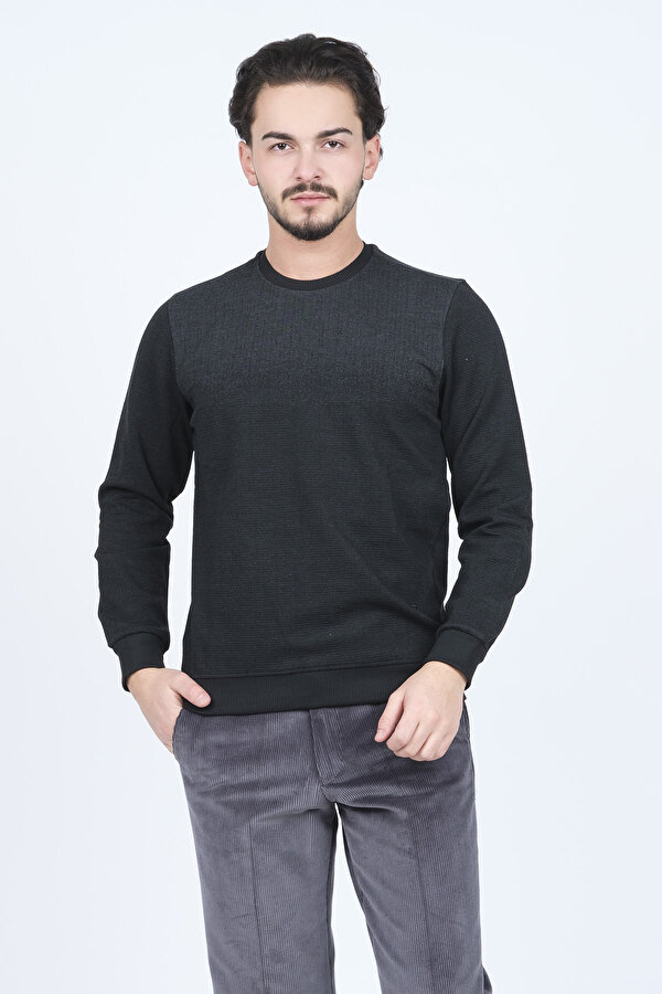 Erkek Desenli Bisiklet Yaka Triko Sweat 6782267 Siyah