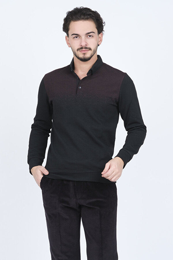 Erkek Desenli Polo Yaka Triko Sweat 6782258 Bordo