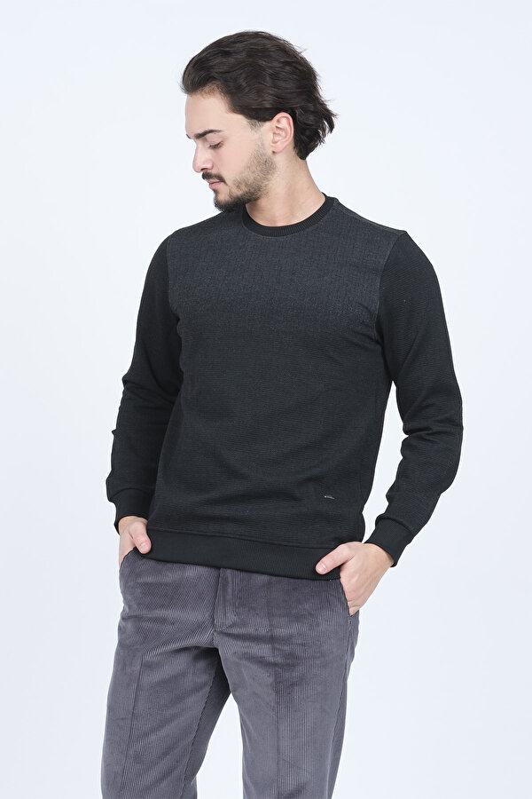 Erkek Desenli Bisiklet Yaka Triko Sweat 6782267 Siyah