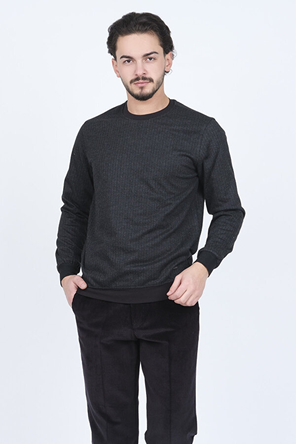 Erkek Desenli Bisiklet Yaka Triko Sweat 6782270 Siyah