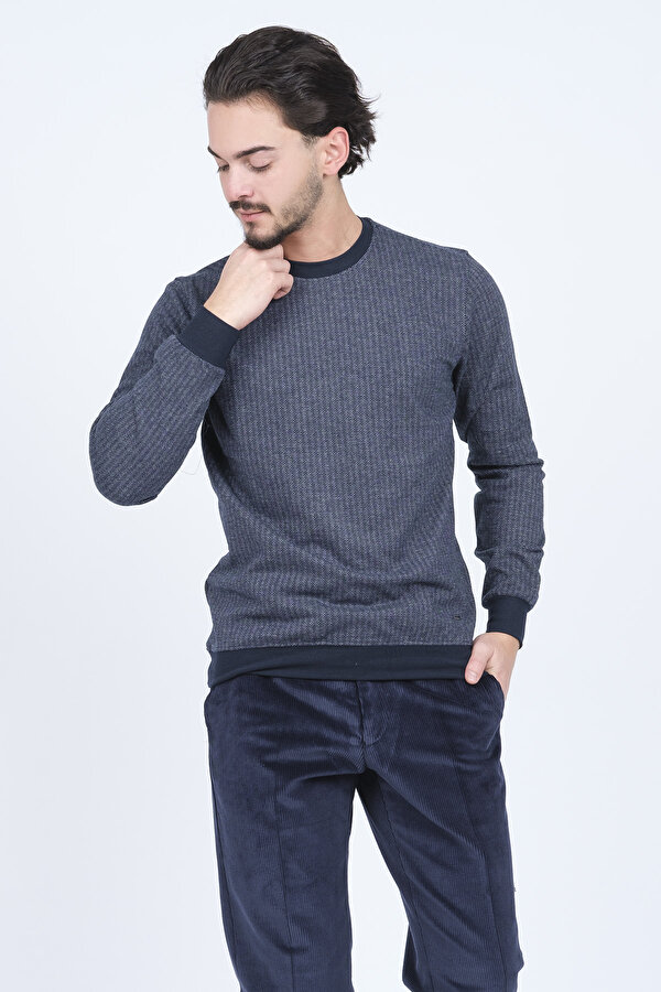 Erkek Desenli Bisiklet Yaka Triko Sweat 6782270 Lacivert