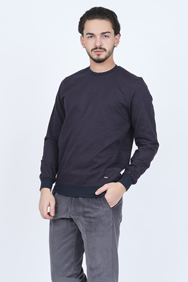 Erkek Desenli Bisiklet Yaka Triko Sweat 6782270 Bordo